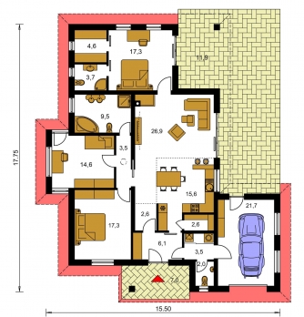 Image miroir | Plan de sol du rez-de-chaussée - BUNGALOW 125
